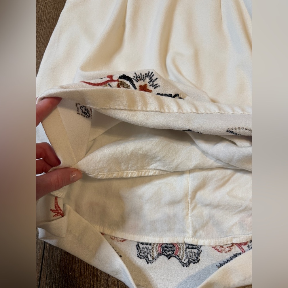 Free People Ivory Floral Embroidered Folk Mini Dress Bell Sleeves Sz - Picture 12 of 13